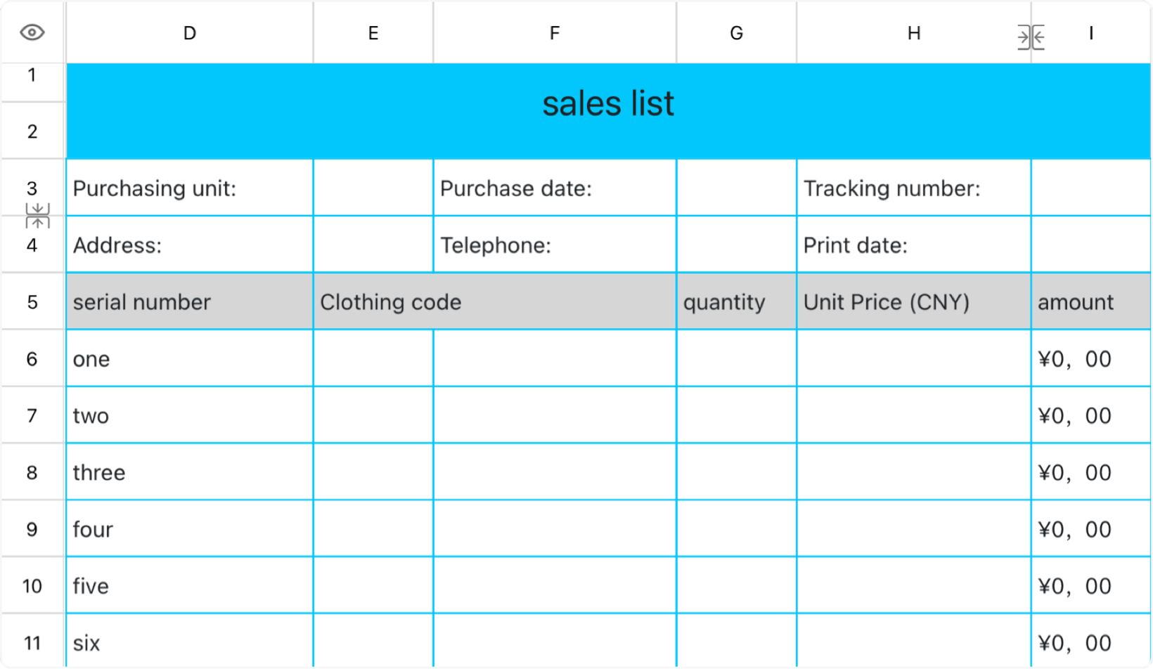 Clothing Sales List 1